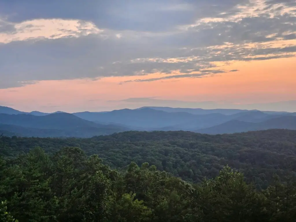 Blue Ridge GA Sunrock Mountain Hideaway Cabin Sunset